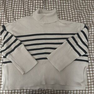 GAP Cream and Black Striped Turtleneck